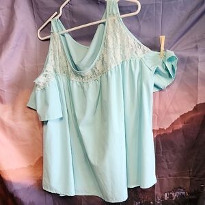 Elegant Light Blue Lace Off-Shoulder Blouse
